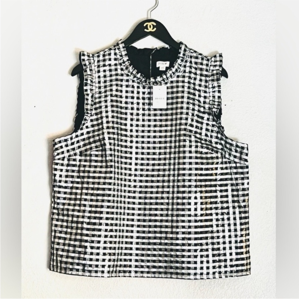 J Crew Gingham Black and White top NWT - Picture 3 of 9